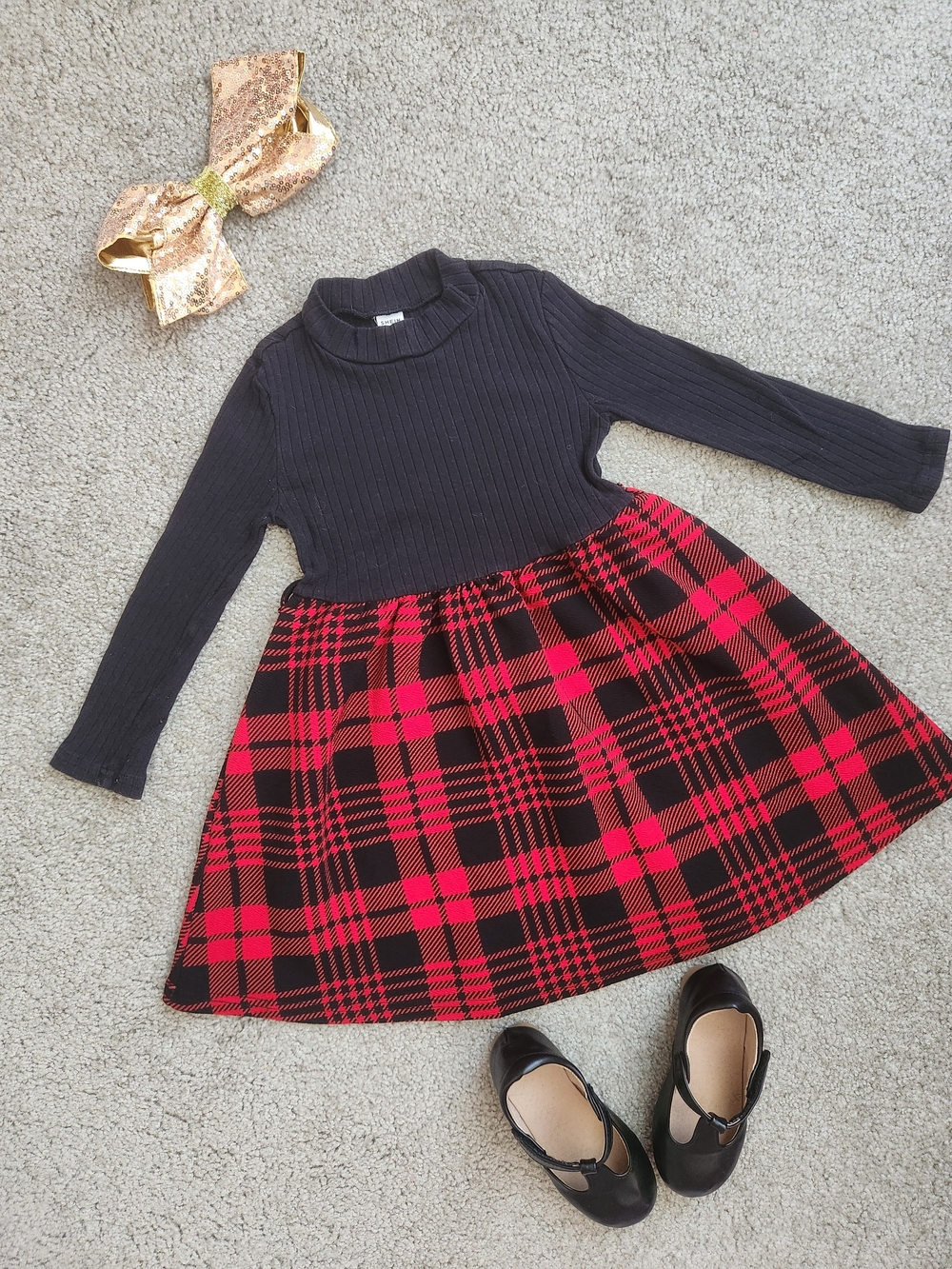 Girls 5T Plaid Knit Dress | Fall, Winter, Holiday, Party, Red, Black